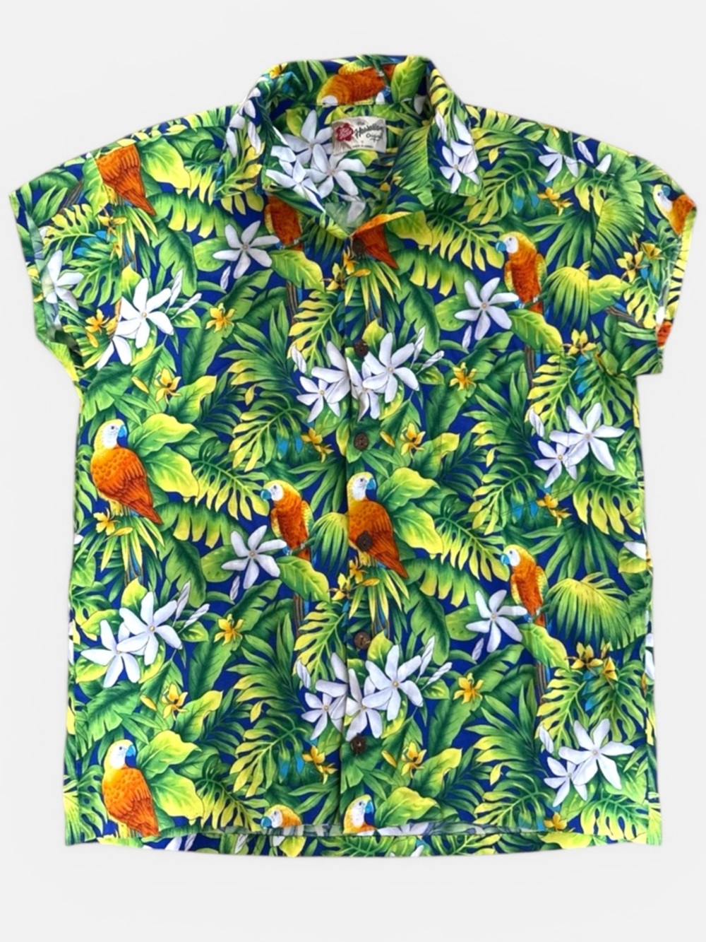 Hilo Hattie Hawaiian Shirt Size M Jungle Parrots Floral Medium